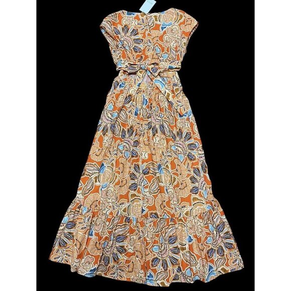 Misa Los Angeles Sz XS Dress Dana Mae Maxi Orange Floral Boho Southwestern - Picture 6 of 13